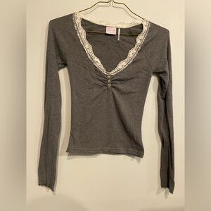 Urban Outfitters Gray Long Sleeve with Lace Trim